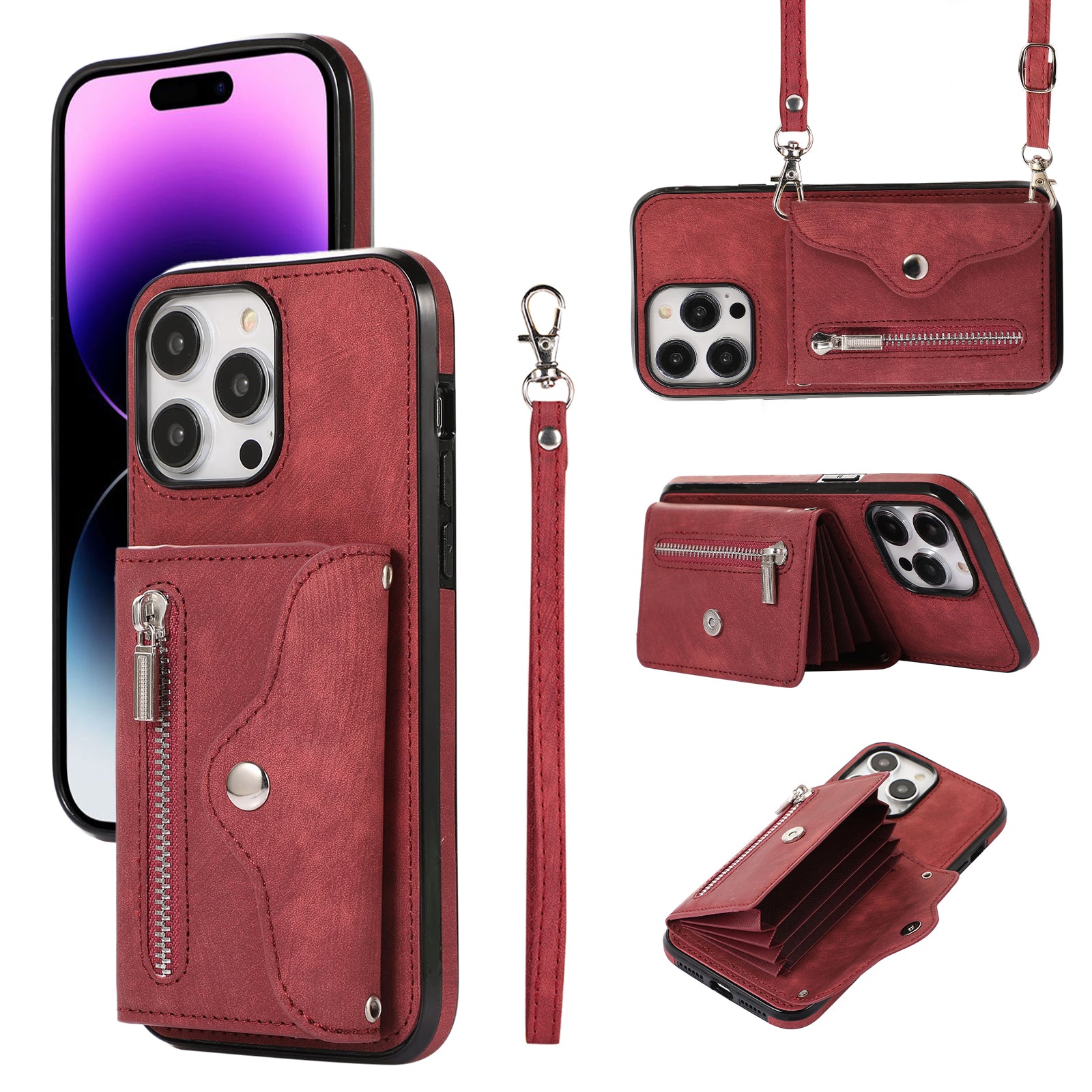 For iPhone 14 Pro Max PU Leather+TPU Phone Case Kickstand Back Cover with RFID Blocking Card Bag For iPhone 14 Pro Max PU Leather+TPU Phone Case Kickstand Back Cover with RFID Blocking Card Bag